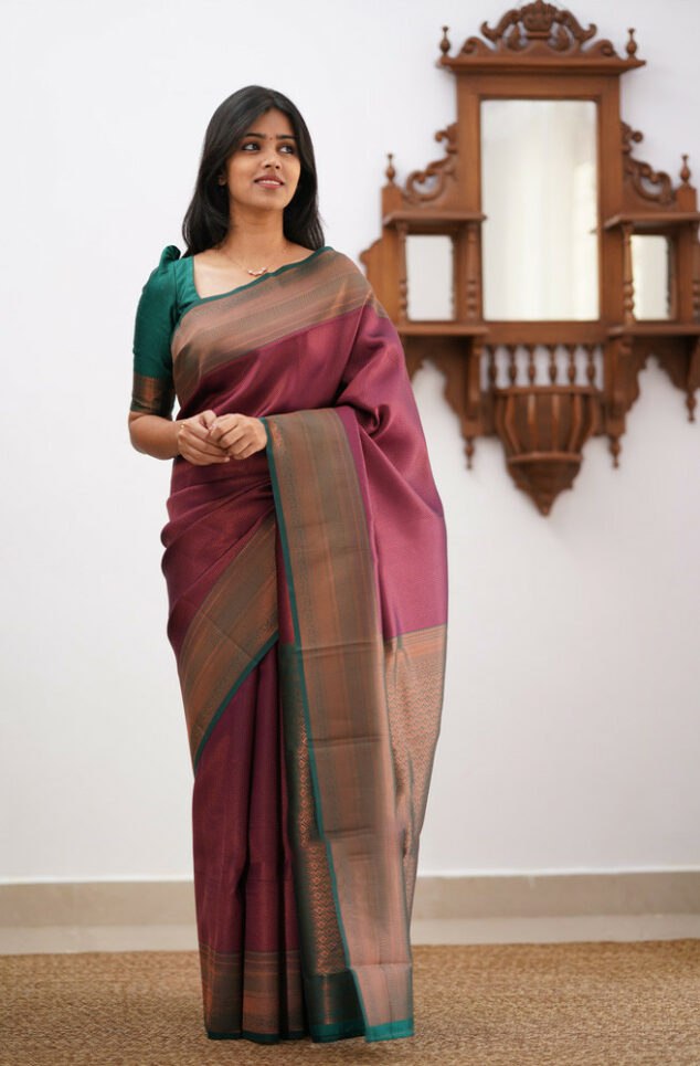 Banarasi Soft Silk Maroon Saree with Exquisite Copper Zari Weaving Colorful Saree