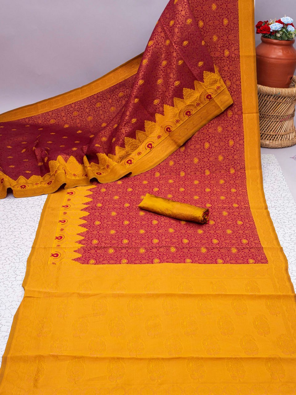 Banarasi Soft Silk Maroon Saree with 5.5 Meters of Copper Zari Weaving Colorful Saree