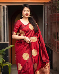 Banarasi Soft Silk Maroon Saree with Exquisite Gold Zari Weaving Colorful Saree