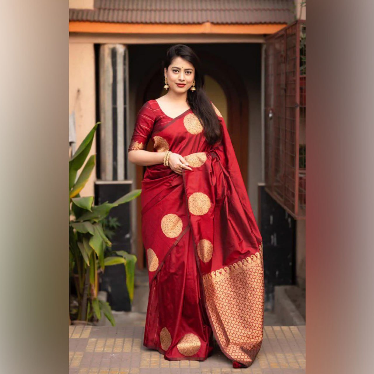 Banarasi Soft Silk Maroon Saree with Exquisite Gold Zari Weaving Colorful Saree