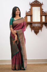 Banarasi Soft Silk Maroon Saree with Exquisite Copper Zari Weaving Colorful Saree