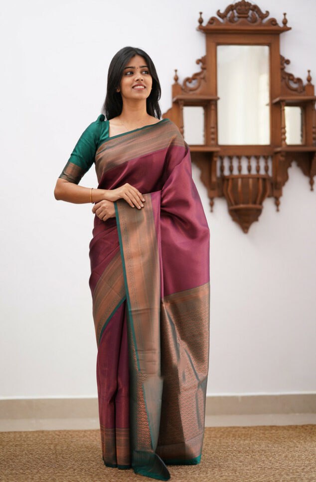 Banarasi Soft Silk Maroon Saree with Exquisite Copper Zari Weaving Colorful Saree