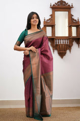 Banarasi Soft Silk Maroon Saree with Exquisite Copper Zari Weaving Colorful Saree