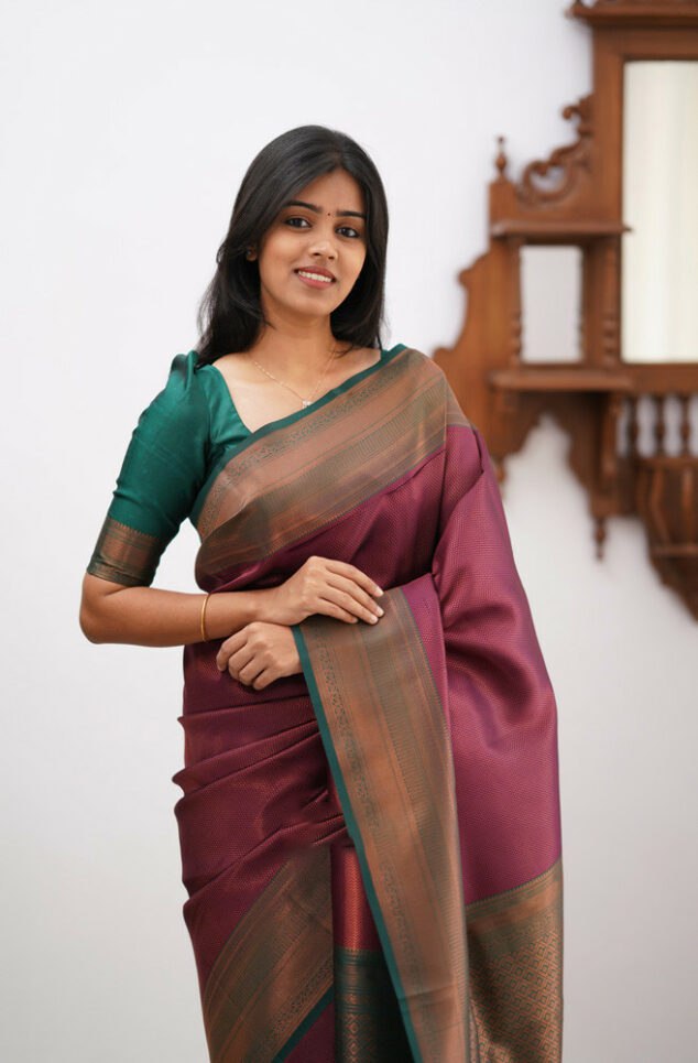 Banarasi Soft Silk Maroon Saree with Exquisite Copper Zari Weaving Colorful Saree