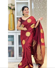 Banarasi Soft Silk Maroon Saree with Exquisite Gold Zari Weaving Colorful Saree