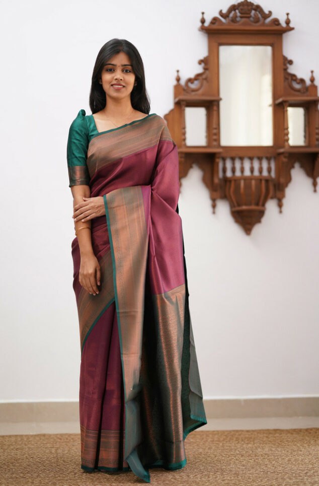 Banarasi Soft Silk Maroon Saree with Exquisite Copper Zari Weaving Colorful Saree