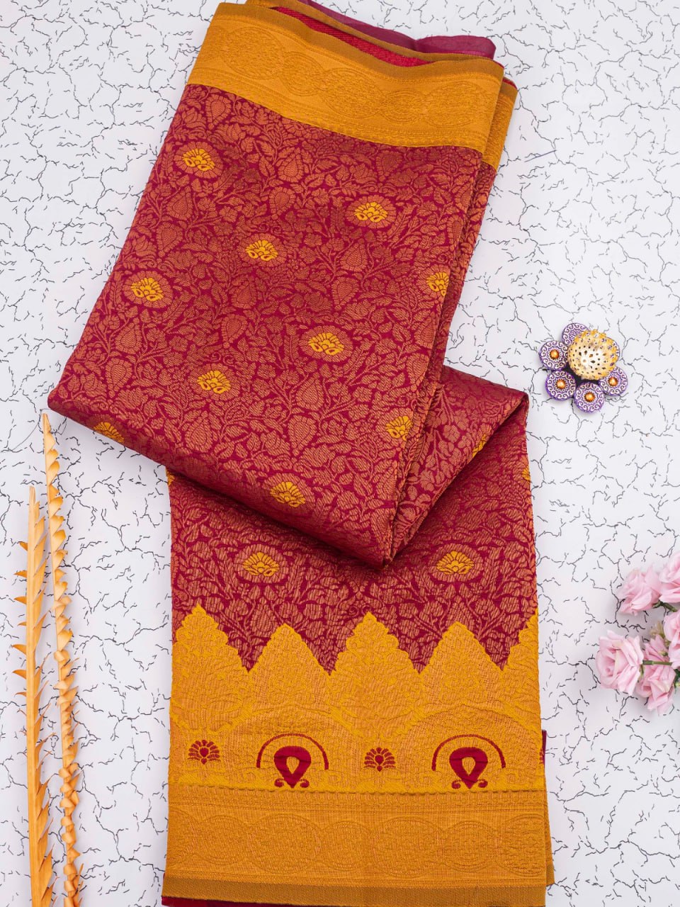 Banarasi Soft Silk Maroon Saree with 5.5 Meters of Copper Zari Weaving Colorful Saree