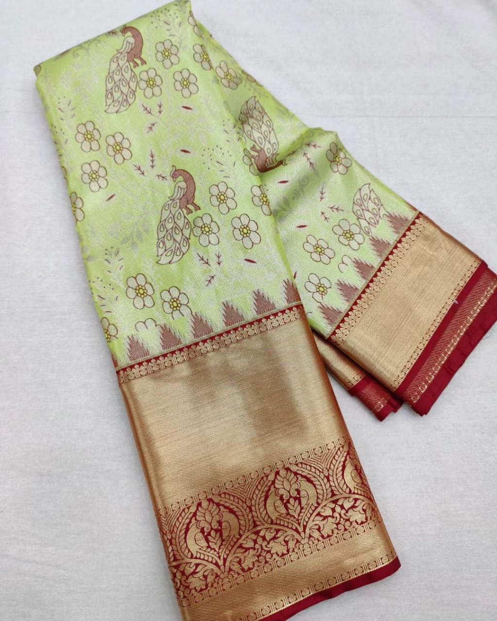 Banarasi Soft Silk Mint Green Saree with Exquisite Gold Zari Weaving Colorful Saree