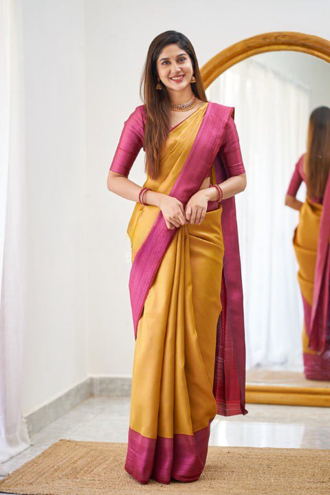 Banarasi Soft Silk Mustard Yellow Saree with Blouse Piece Colorful Saree