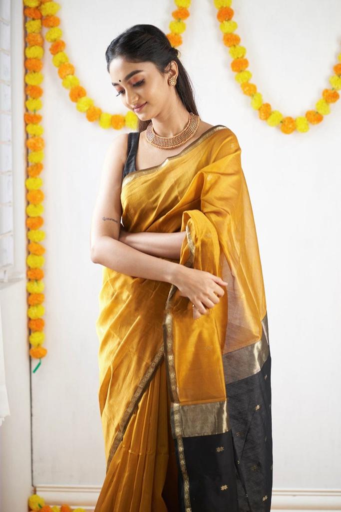 Banarasi Soft Silk Mustard Yellow Saree with Blouse Piece Colorful Saree