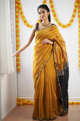 Banarasi Soft Silk Mustard Yellow Saree with Blouse Piece Colorful Saree