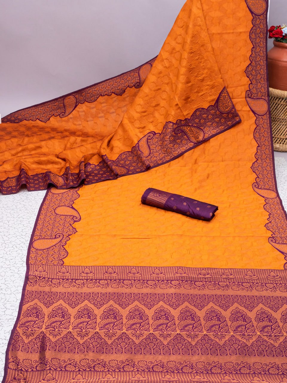 Banarasi Soft Silk Mustard Yellow Saree with 5.5 Meters of Copper Zari Weaving Colorful Saree