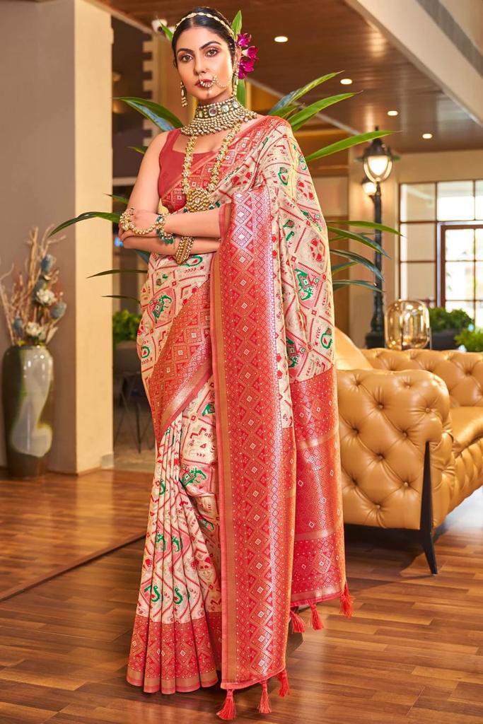 Banarasi Soft Silk Peach Saree With Blouse Piece Colorful Saree