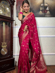 Banarasi Soft Silk Pink Saree with Exquisite Gold Zari Weaving Colorful Saree