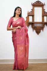 Banarasi Soft Silk Pink Saree with Exquisite Copper Zari Weaving Colorful Saree