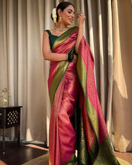 Banarasi Soft Silk Pink Saree with Pure Copper Zari Weaving Colorful Saree