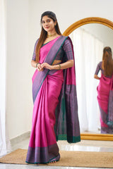 Banarasi Soft Silk Pink Saree with Blouse Piece Colorful Saree