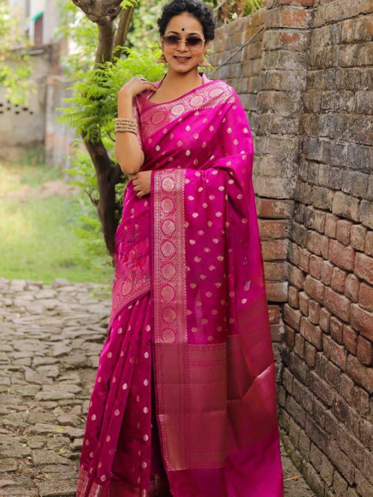 Banarasi Soft Silk Pink Saree with Matching Blouse Piece Colorful Saree