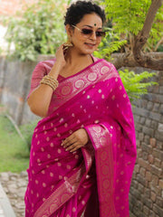 Banarasi Soft Silk Pink Saree with Matching Blouse Piece Colorful Saree