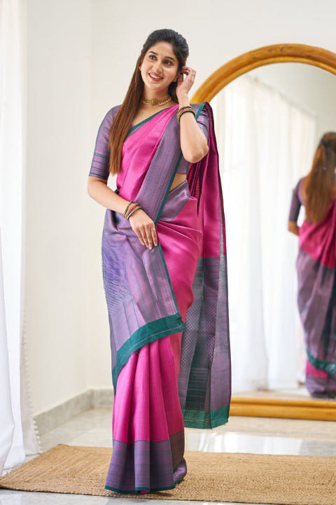 Banarasi Soft Silk Pink Saree with Blouse Piece Colorful Saree