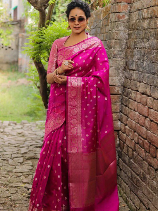 Banarasi Soft Silk Pink Saree with Matching Blouse Piece Colorful Saree