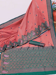 Banarasi Soft Silk Pink Saree with Copper Zari Weaving Colorful Saree