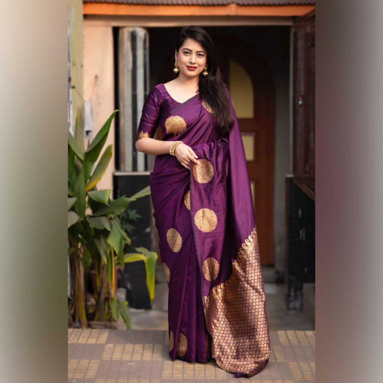 Banarasi Soft Silk Purple Saree with Exquisite Gold Zari Weaving Colorful Saree