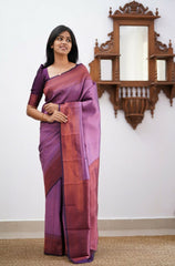 Banarasi Soft Silk Purple Saree with Exquisite Copper Zari Weaving Colorful Saree