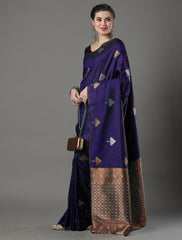 Banarasi Soft Silk Purple Saree with Exquisite Copper & Silver Zari Weaving Colorful Saree