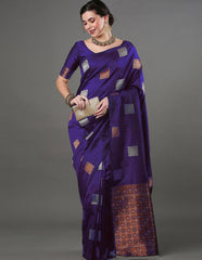 Banarasi Soft Silk Purple Saree with Exquisite Copper & Silver Zari Weaving Colorful Saree