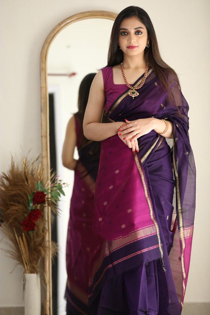 Banarasi Soft Silk Purple Saree with Blouse Piece Colorful Saree