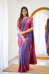 Banarasi Soft Silk Purple Saree with Blouse Piece Colorful Saree