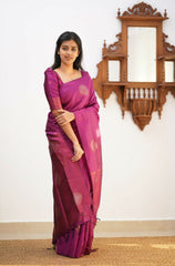 Banarasi Soft Silk Purple Saree with Exquisite Copper Zari Weaving Colorful Saree