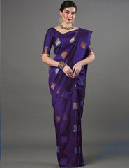 Banarasi Soft Silk Purple Saree with Exquisite Copper & Silver Zari Weaving Colorful Saree