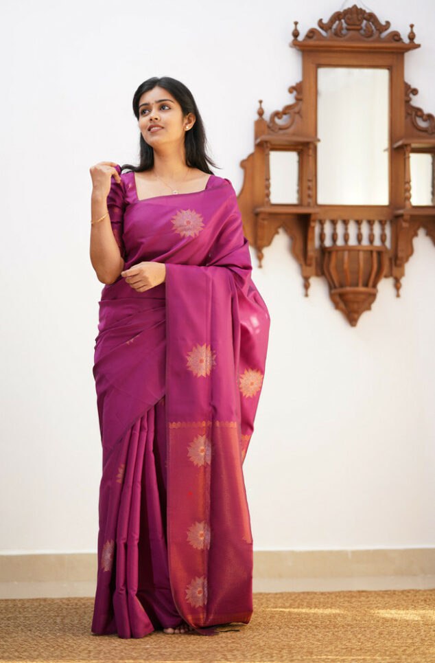 Banarasi Soft Silk Purple Saree with Exquisite Copper Zari Weaving Colorful Saree