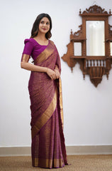 Banarasi Soft Silk Purple Saree with Matching Blouse Piece Colorful Saree