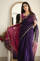 Banarasi Soft Silk Purple Saree with Blouse Piece Colorful Saree