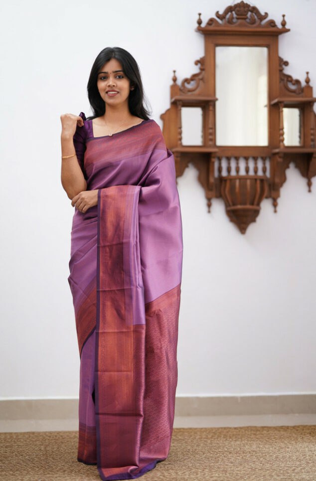 Banarasi Soft Silk Purple Saree with Exquisite Copper Zari Weaving Colorful Saree