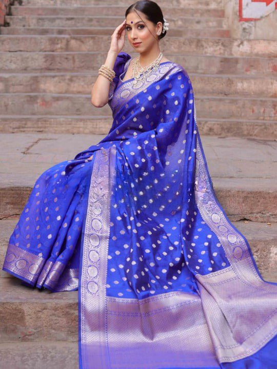 Banarasi Soft Silk Purple Saree with Matching Blouse Piece Colorful Saree