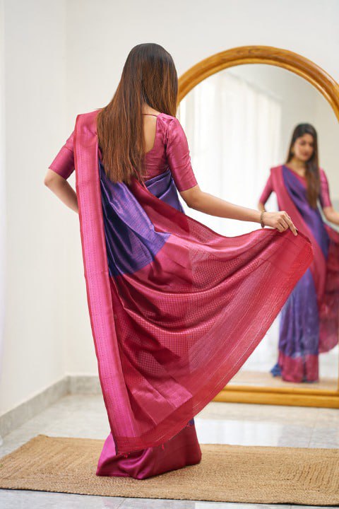 Banarasi Soft Silk Purple Saree with Blouse Piece Colorful Saree