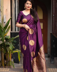 Banarasi Soft Silk Purple Saree with Exquisite Gold Zari Weaving Colorful Saree