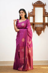 Banarasi Soft Silk Purple Saree with Exquisite Copper Zari Weaving Colorful Saree