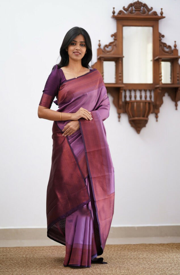 Banarasi Soft Silk Purple Saree with Exquisite Copper Zari Weaving Colorful Saree