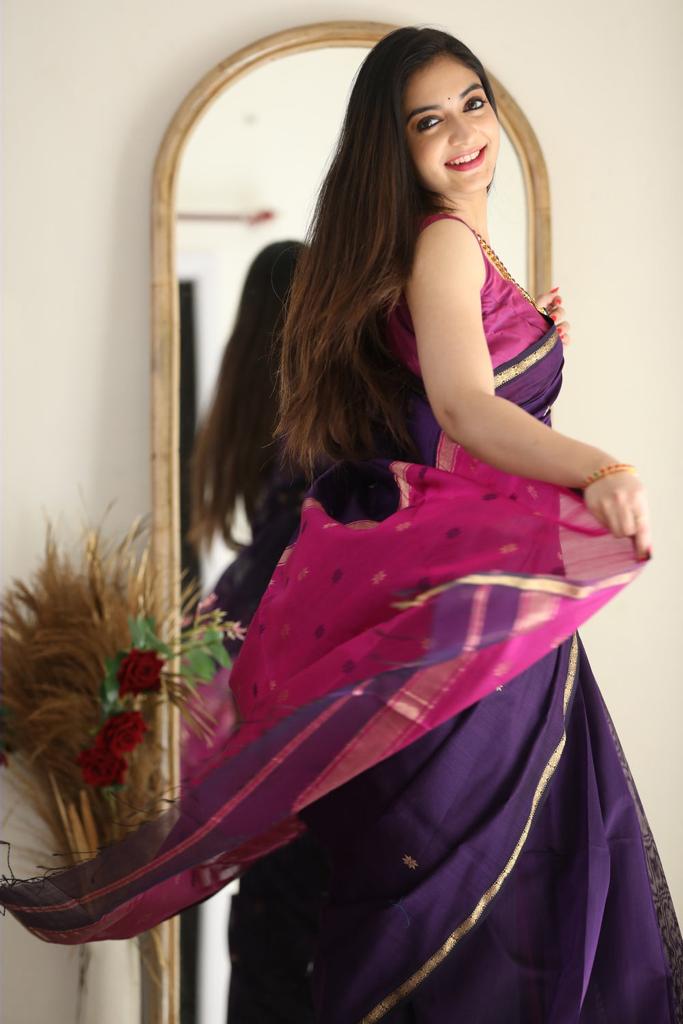 Banarasi Soft Silk Purple Saree with Blouse Piece Colorful Saree