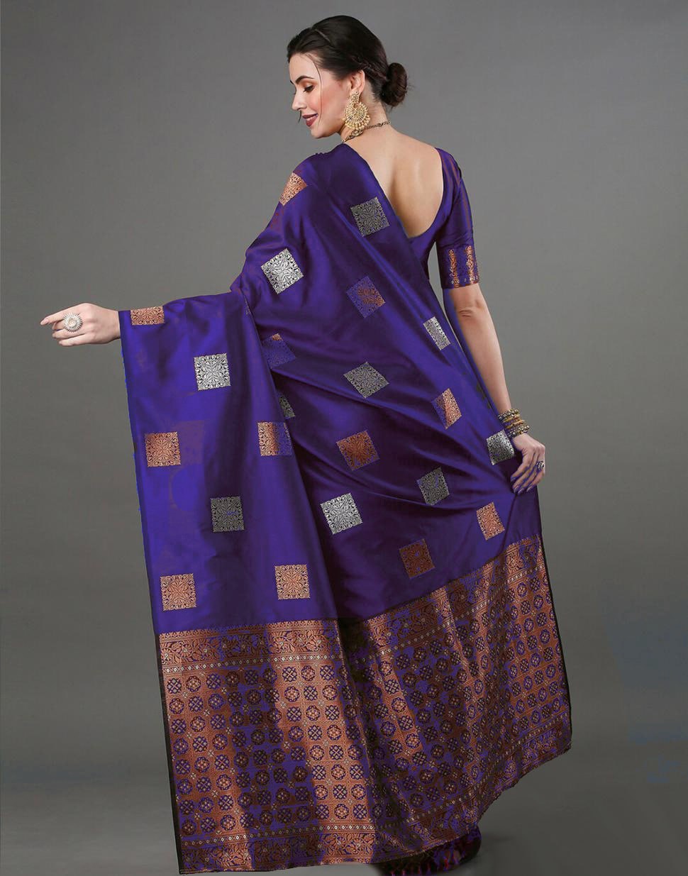 Banarasi Soft Silk Purple Saree with Exquisite Copper & Silver Zari Weaving Colorful Saree