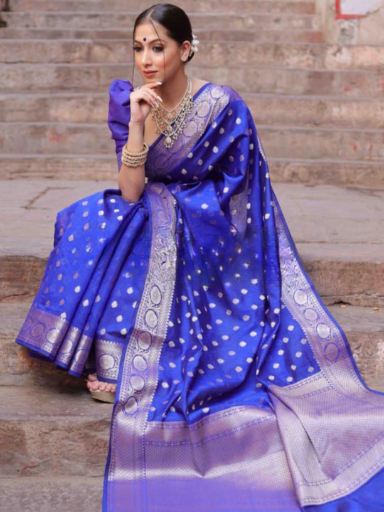 Banarasi Soft Silk Purple Saree with Matching Blouse Piece Colorful Saree