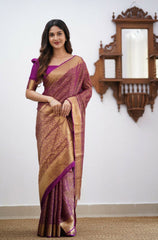 Banarasi Soft Silk Purple Saree with Matching Blouse Piece Colorful Saree