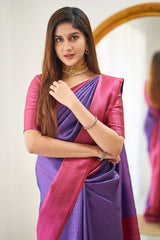 Banarasi Soft Silk Purple Saree with Blouse Piece Colorful Saree