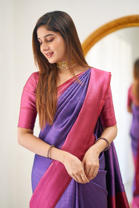 Banarasi Soft Silk Purple Saree with Blouse Piece Colorful Saree