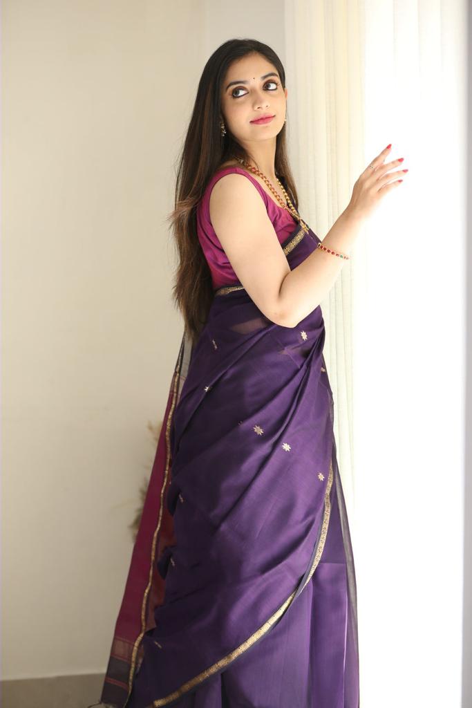 Banarasi Soft Silk Purple Saree with Blouse Piece Colorful Saree